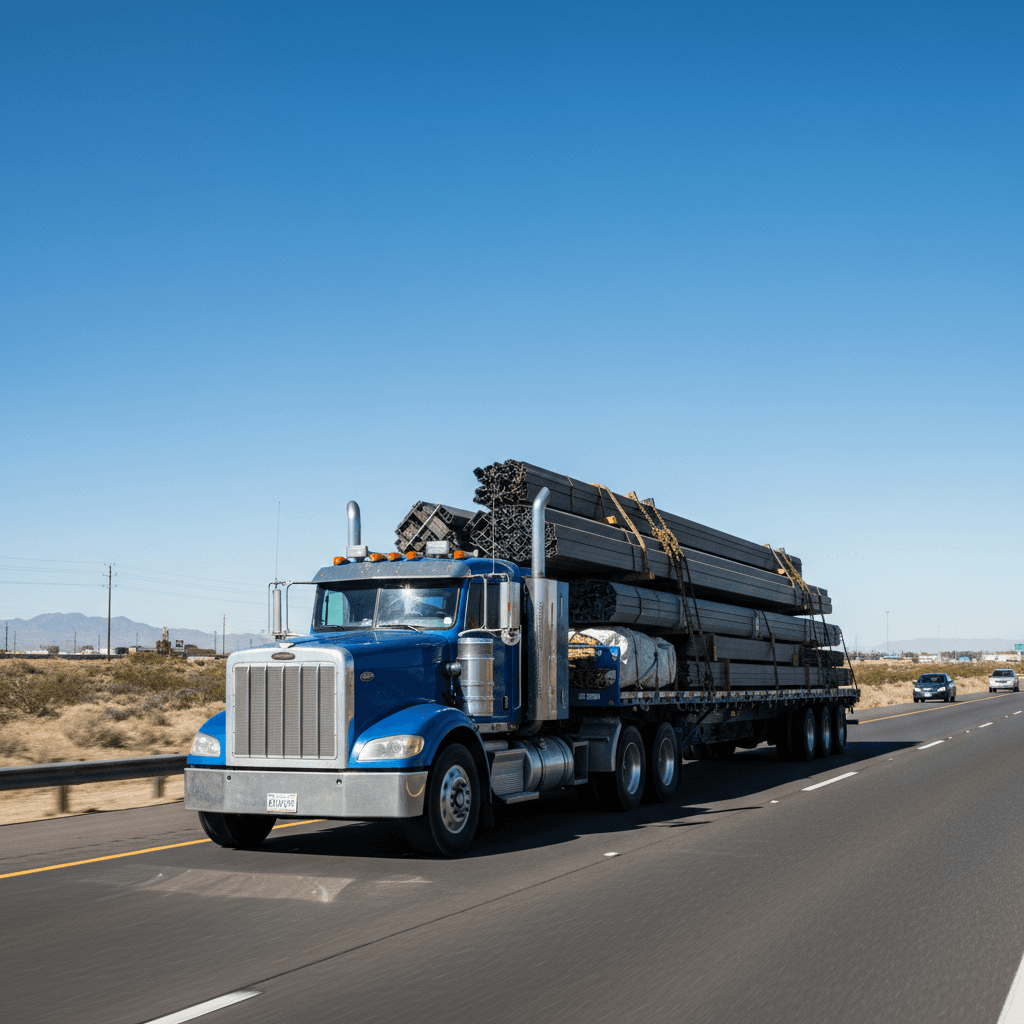 Loaded freight truck on route